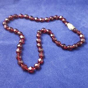 Deep Ruby Red Glass Faceted Beaded Necklace